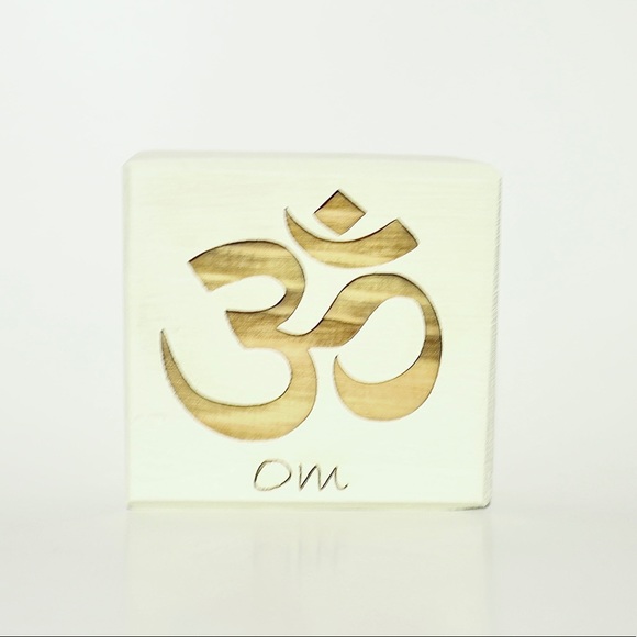 Om Laser Engraved Wood Yoga Sign - Antique White - Picture 2 of 4